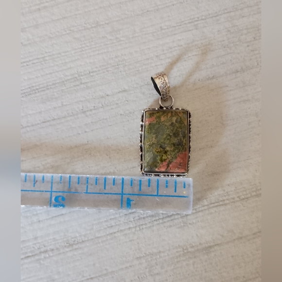 Clearance! 3/$15 Unakite and Sterling Silver Natural Stone Pendant - Picture 3 of 4